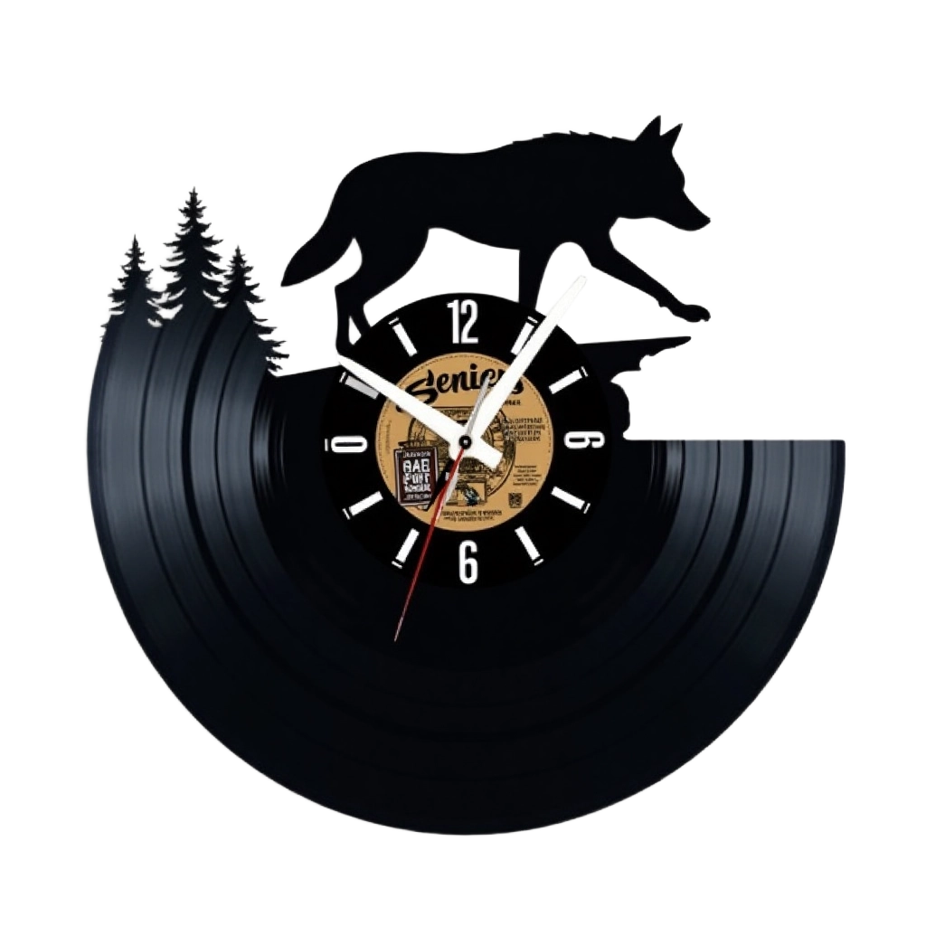 Wolf Silhouette Vinyl Record Clock